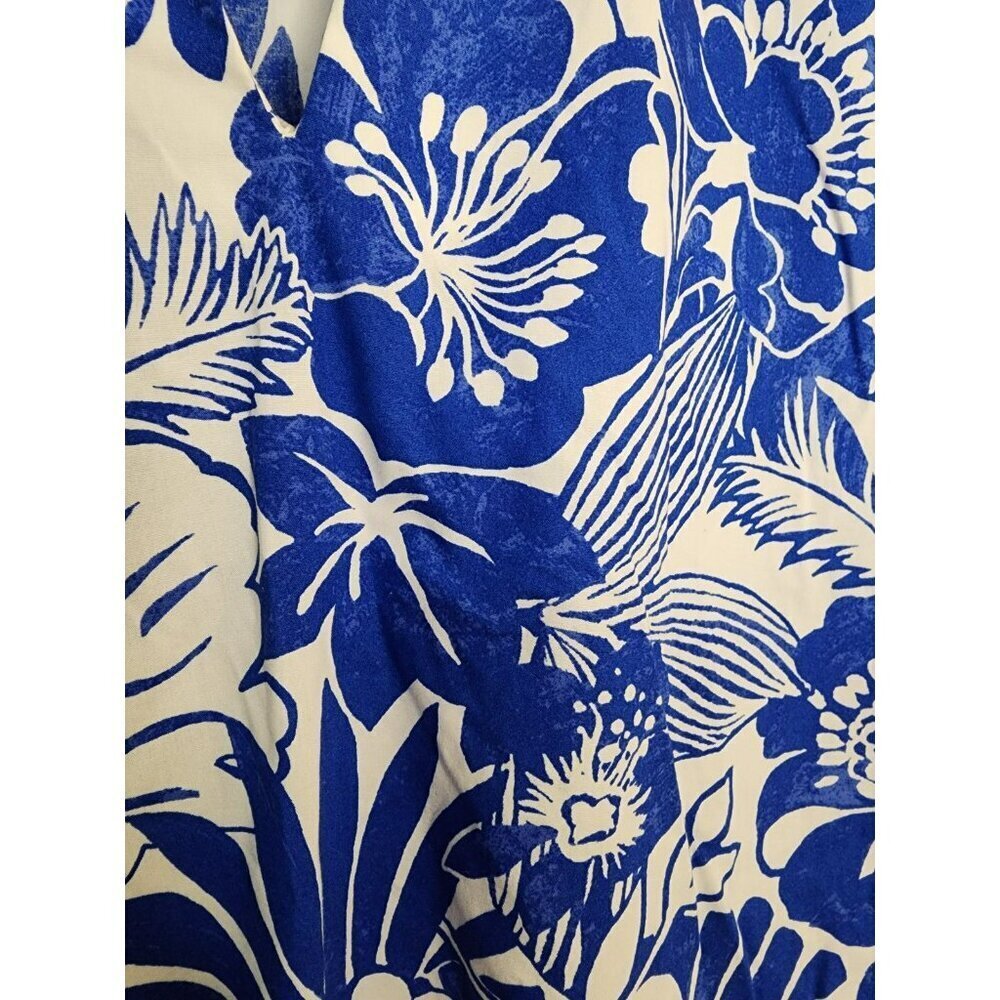 J McLaughlin Size XL Evalyn Shirt Dress Garden Walk Blue White Floral Hawaiian - Picture 5 of 7